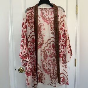 Soft Surroundings rust and cream Women's Kimono size S brocade trim
